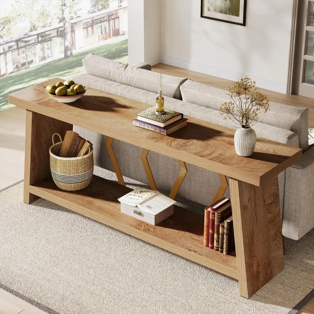 

70.86-Inch Long Sofa Table for Living Room, 2-Tier Narrow Console Table with Storage, Wood Foyer Entryway Couch Table