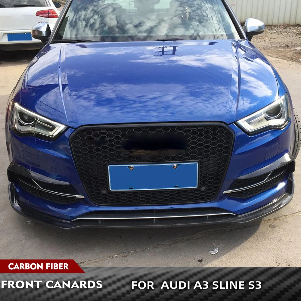 For Audi A3 Sline S3 2014-2016 Carbon Fiber Car Front Bumper Canards Body Kit Car Front Fog Light Cover No Hatchback Gloss Black