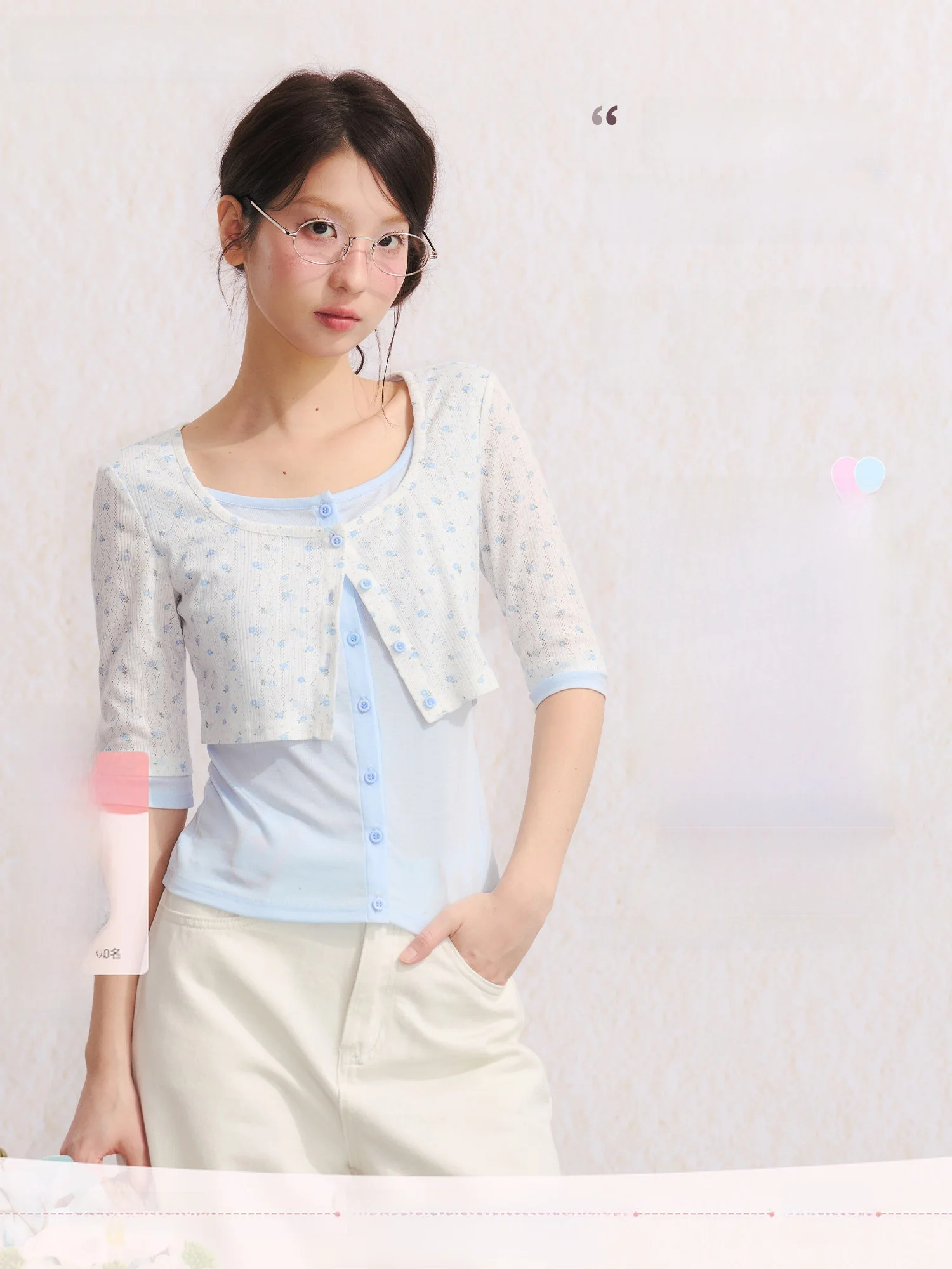 

Женская футболка Sweet Umoumo, полосатый облегающий кардиган с цветочным принтом, имитация двухслойности, с круглым вырезом, повседневный летний топ