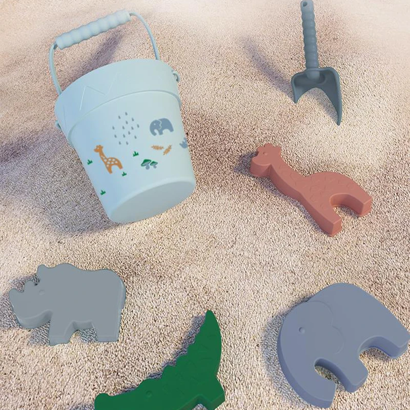 Summer Silicone Sand Bucket Toys for Kids Water Playing Animal Beach Bucket Shovel Sand Mold Tools Set Child Outdoor Travel Toy