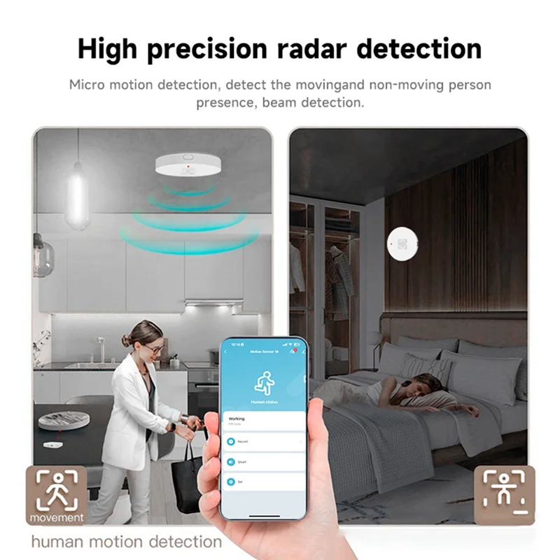 Hot-Human Presence Sensor Motion Sensor 24G Radar Detection Smart Home Remote Control Security Protect