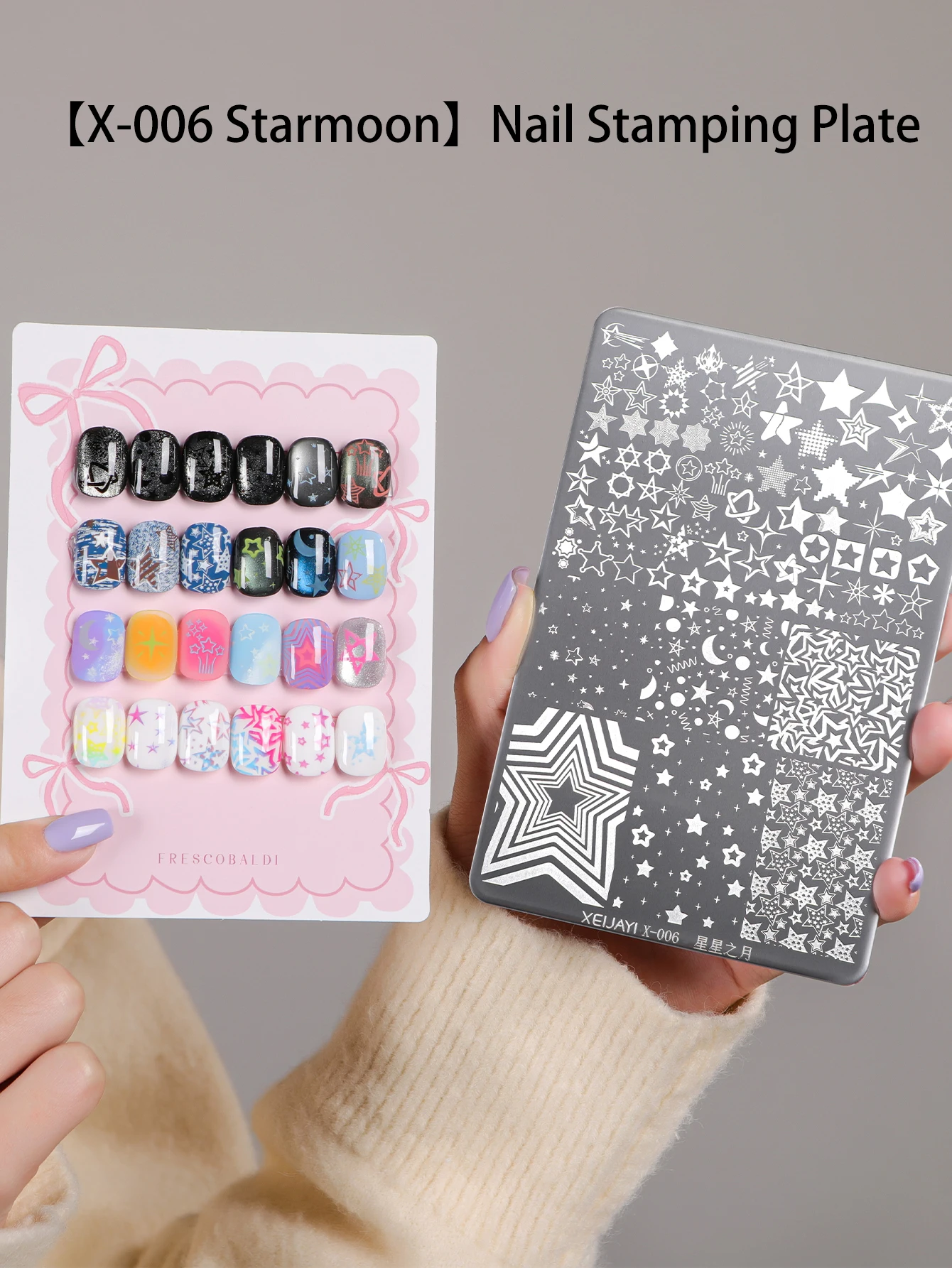 Placa de carimbo celestial para arte em unhas, placa de carimbo de metal profissional com padrões de estrela e lua para casa e salão de beleza, manicure diy, 1 peça