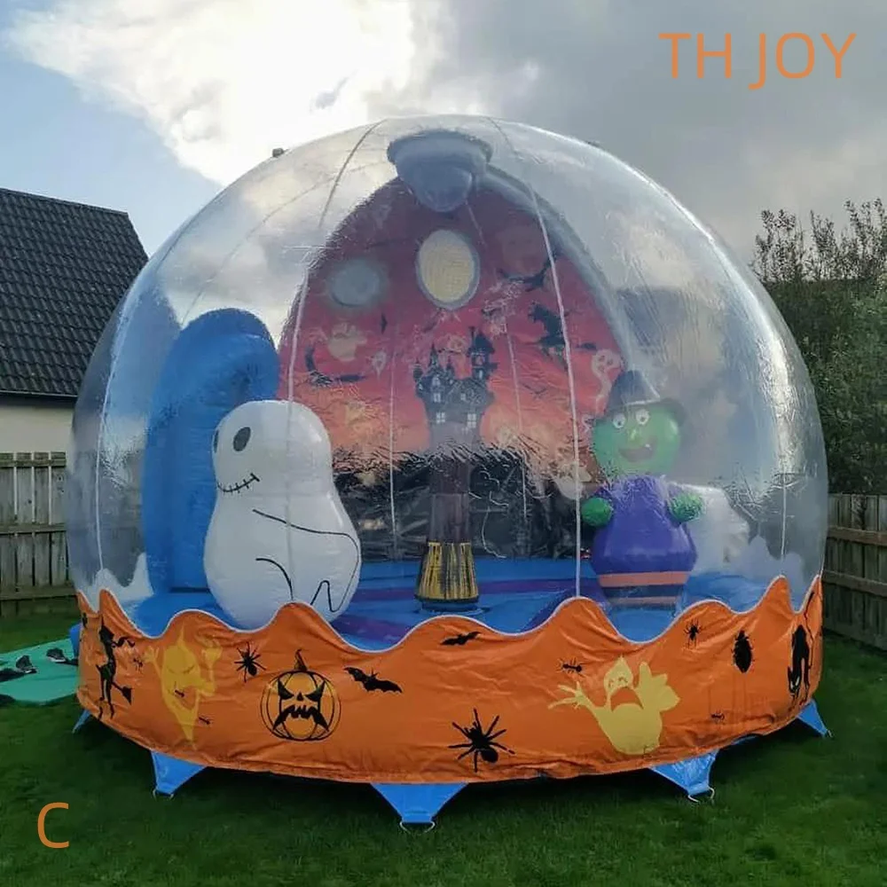 Navio aéreo rápido à porta, globo de neve inflável para cabine fotográfica de bolha de Halloween para decoração de quintal de Halloween
