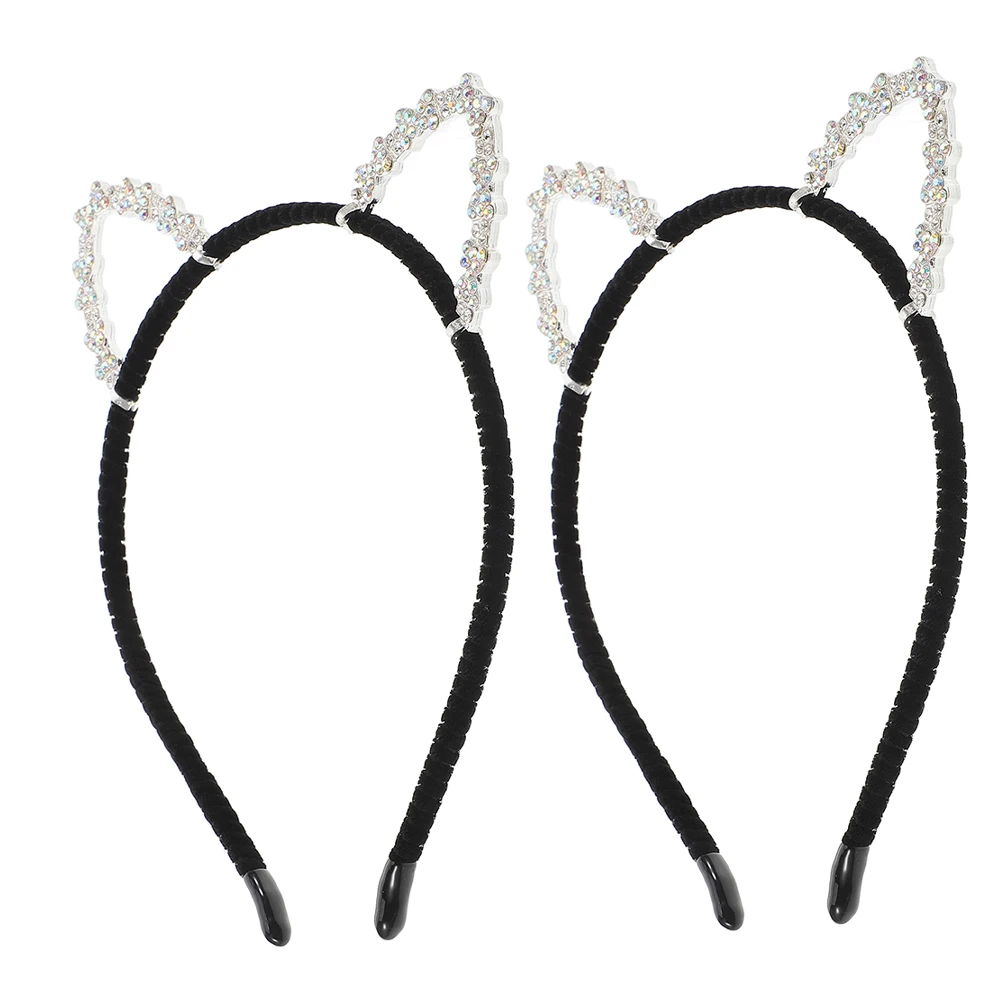 

3pcs Cat Ears Hair Accessories Rhinestone Headbands Black Bear Party Decorations Winter Cute Animal Ears Sparkly Hair