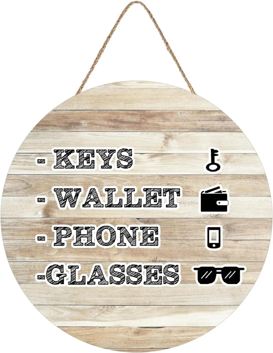 Funny Round Wooden Hanging Sign for Front Door Porch Decor Keys Wallet Phone Glasses Front Door Decorations for All Seasons