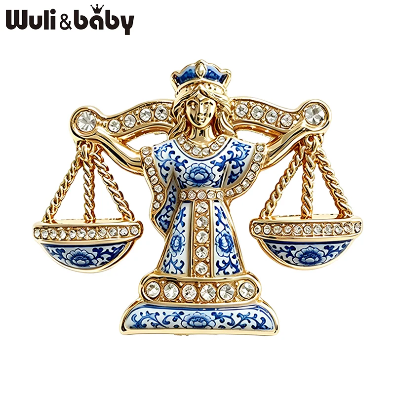 Wuli&baby Libra Zodiac Sign Brooches For Women Unisex 2-color Rhinestone Beautiful Lady Office Party Brooch Pins Gifts