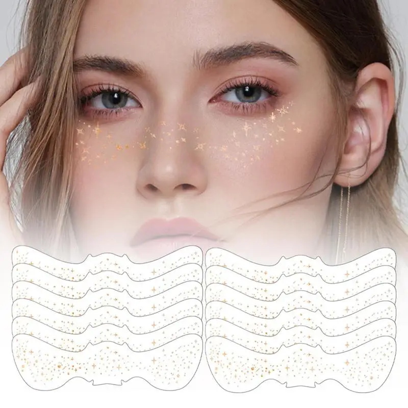 12Pcs Glitter Freckles Sticker Tattoo On Face Festival Accessories Glitter Bright Face Art Tattoo Sticker Face Jewels Decoration