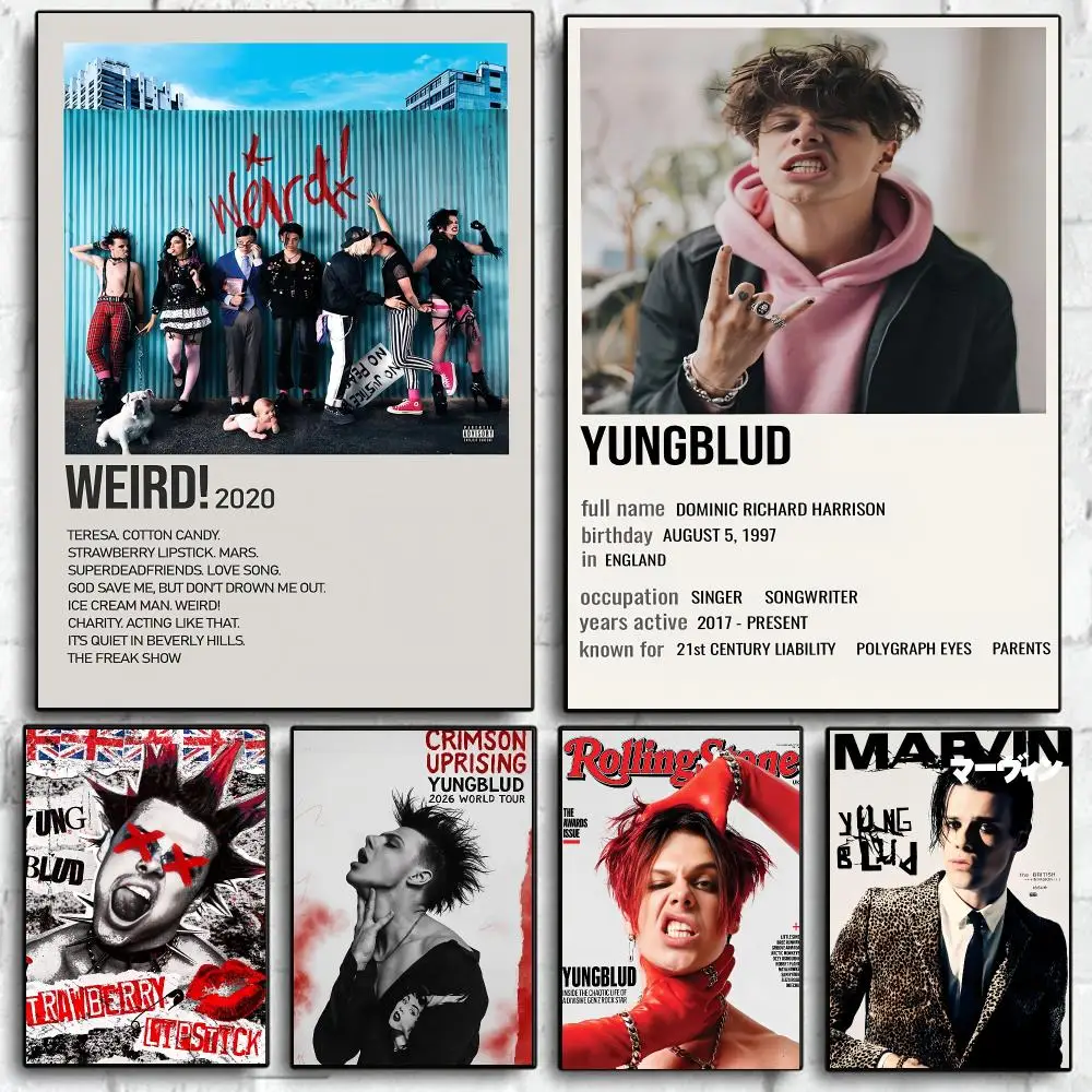 Hot Pop Star Y-Yungblud Poster Self Adhesive Wall Decal for Bedroom Living Room Office Home Decor Gift