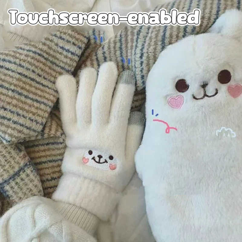 Adorable Mink Velvet Winter Gloves Full Finger Warm Touch Screen Cycling Gloves for Women