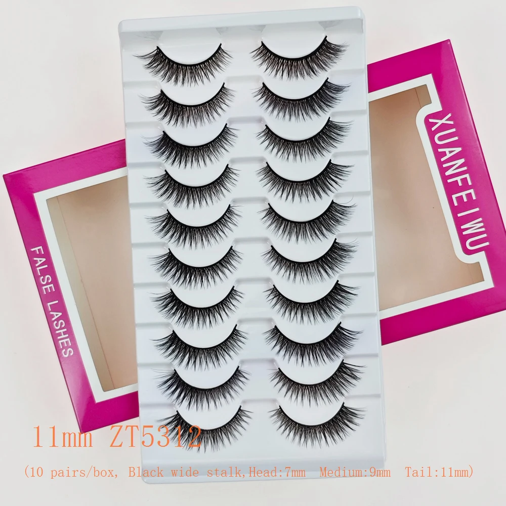 Xuanfeiwu Ciglia a stelo duro allungate con coda inclinata in stile volpe, trucco monopezzo Ciglia finte naturali per spettacoli teatrali, Ciglia realistiche per cosplay per feste