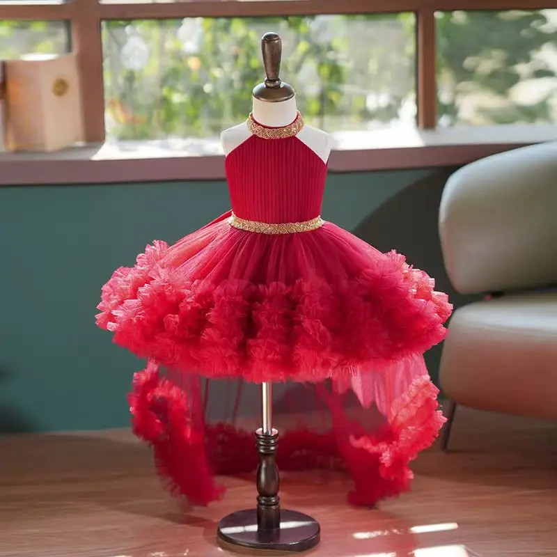 Jill Wish J342 Elegant White Tulle Girl Dress with Train Baby Kids Princess Birthday Wedding Party Children Holiday Ball Gown