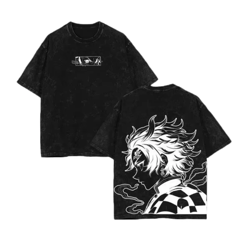 

Футболка оверсайз унисекс 2026 Streetwear Demon Slayer в винтажном стиле с эффектом потертости, с коротким рукавом, с аниме-принтом, повседневная, летняя, Y2K
