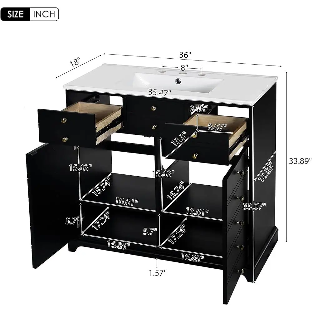 Kesombongan Kamar Mandi Rumah Pertanian dengan Wastafel Kabinet Penyimpanan Modern Berdiri Bebas 2 Laci Wastafel Terintegrasi Tahan Gores Mengkilap