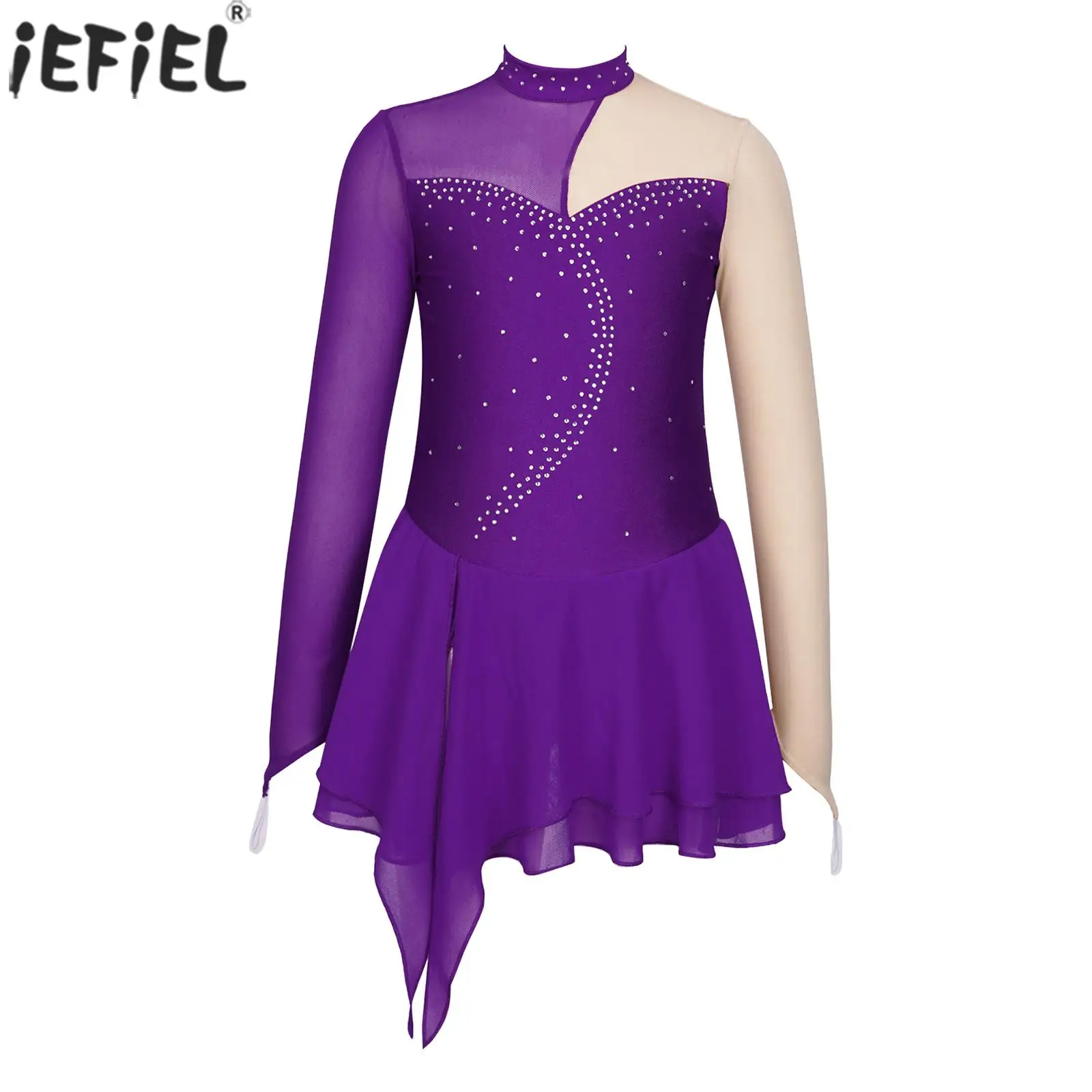 

Rhinestone Figure Ice Skating Dance Dress Kids Girls Gymnastics Leotard Ballroom Ballet Dance Training Stage Performance Costume