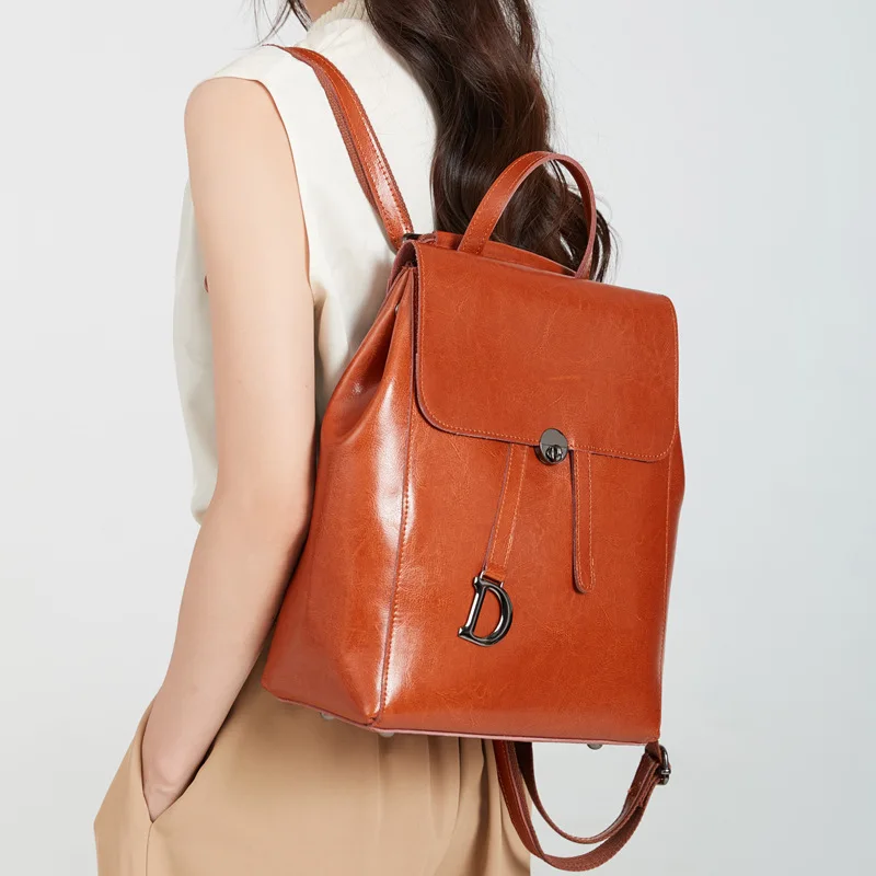 Genuine Leather Women's Backpack Retro College Style Girls Shoulder Bag High Quality Cowhide School Bags Large Capacity Tote Bag