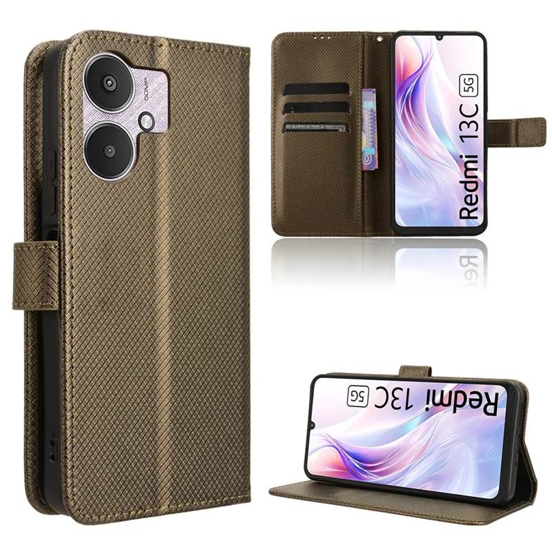 Capa estilo livro flip para Xiaomi POCO M6 5G, suporte de carteira, estojo titular para Redmi 13R, 13C, cor sólida com cordão, bonito