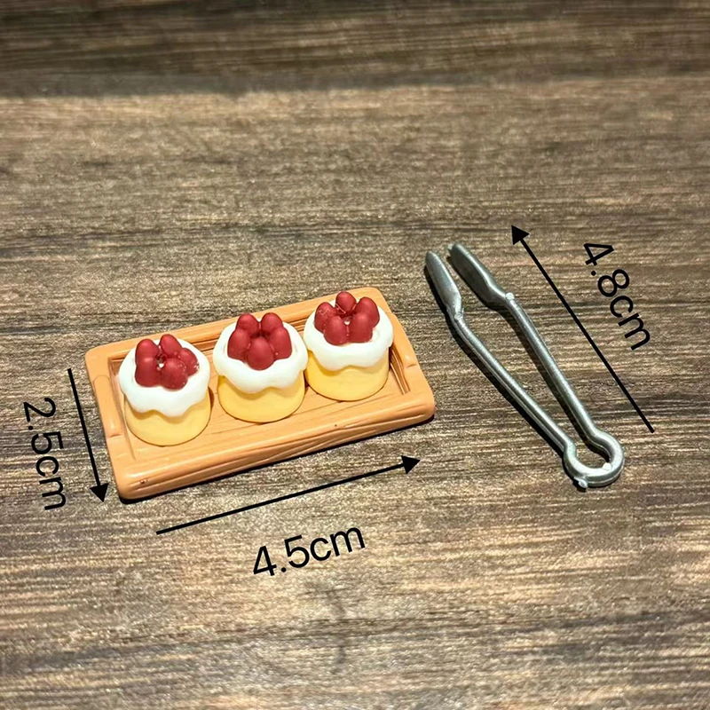 1 Juego de bandeja de pastel de fresa en miniatura para casa de muñecas con Clip para pan modelo 1/12 accesorios de decoración de escena de casa de muñecas juguetes-juguete