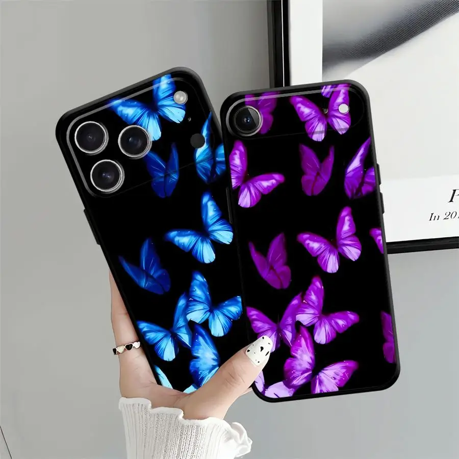 เคสโทรศัพท์แบบนิ่มลายผีเสื้อสไตล์เรโทรสีดำ สำหรับ iPhone 7 8 13 12 11 17 Pro Max 17Air XR 15 16 14 Plus XS Max
