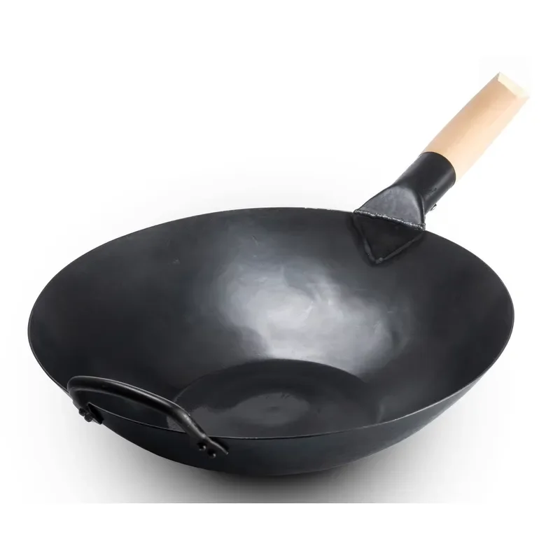 Commercial Pre Seasoned Carbon Steel Wok Traditional Chinese Frying Pan for Restaurant and Hotel Use