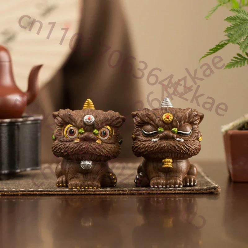 Lucky Lion Sculptures And Figurines Resin Painting Process Cute Home Room Office Wealth Luck Feng Shui Decor High Quality Gifts