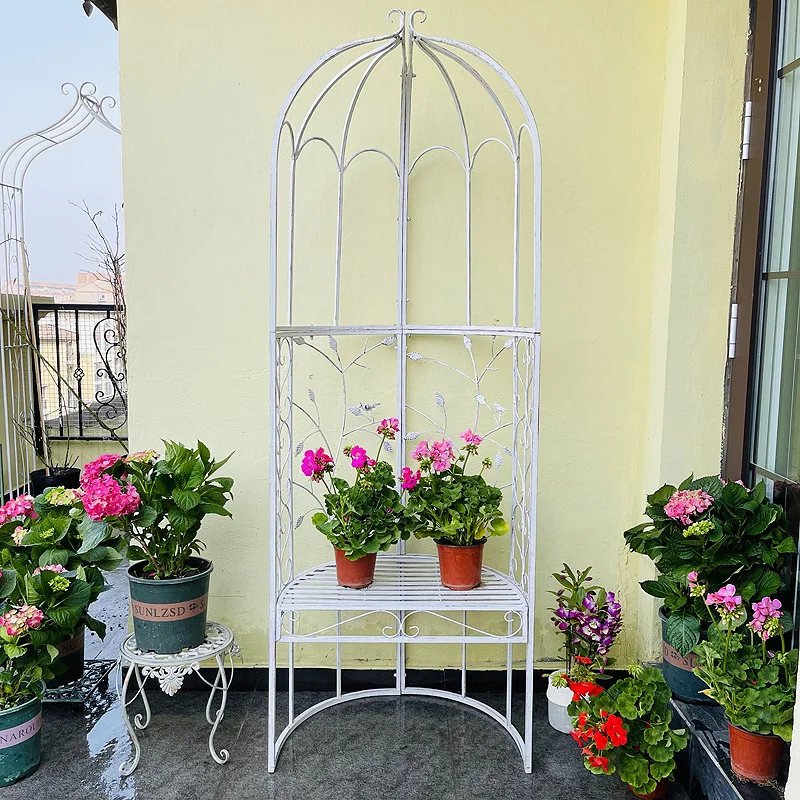 American country retro wrought iron bird semi-round seat arch flower stand, balcony garden garden plant climbing vine frame