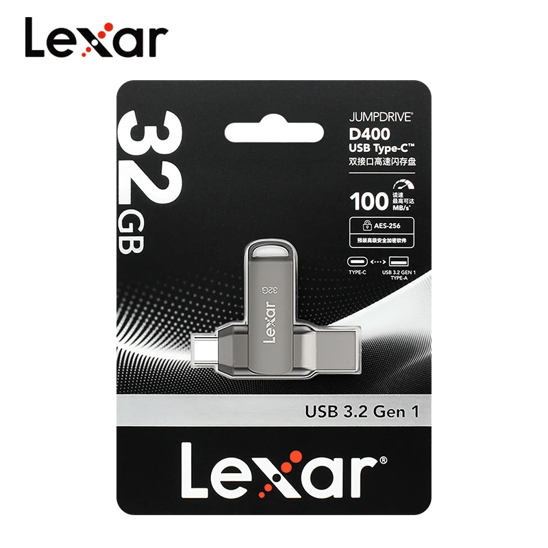 Lexar USB3.2 GEN1 Jumpdrive 32 ГБ USB TYPE-C AES256 Зашифрованное чтение Прискорение 100 МБ/с USB 64 ГБ 128 ГБ 256 ГБ D400 Флэш-память