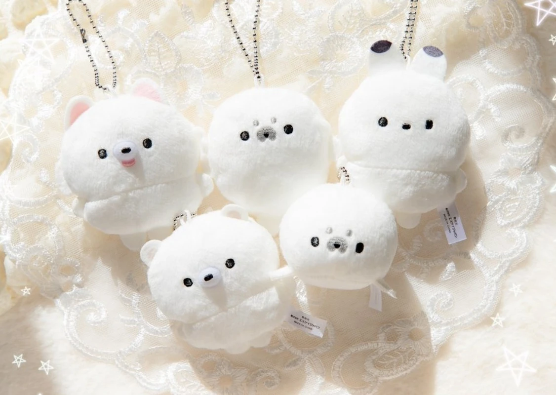 Original Capsule Toys White Creatures Mini Plush Pomeranian Arctic Rabbit Polar Bear Baby Seal Petit BC Animal Pendant Figures