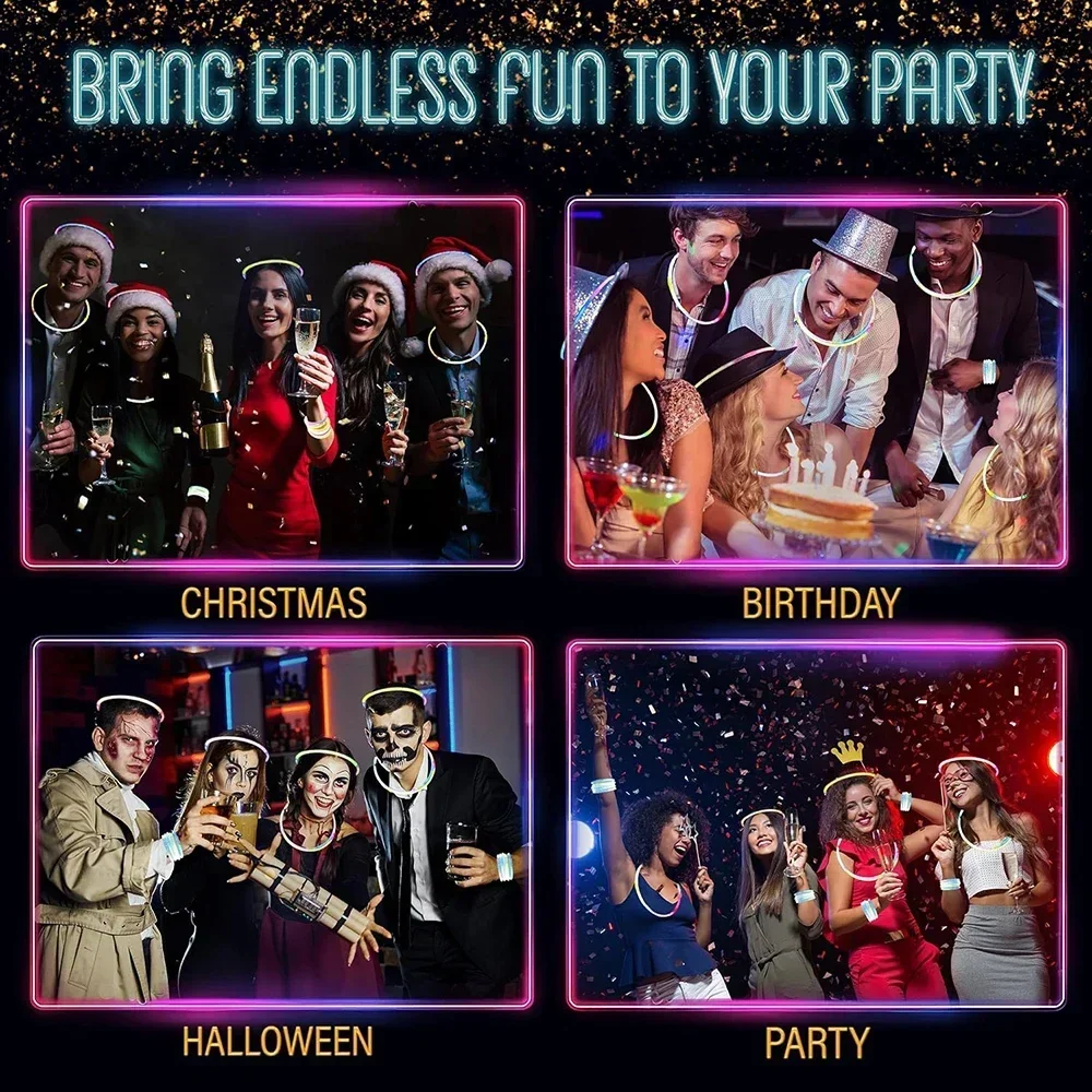 Leuchtstäbe Großpackung Party-Set Leuchtarmbänder Halsketten Ultrahelle Leuchtartikel für Halloween-Party Geburtstag – Detail 5
