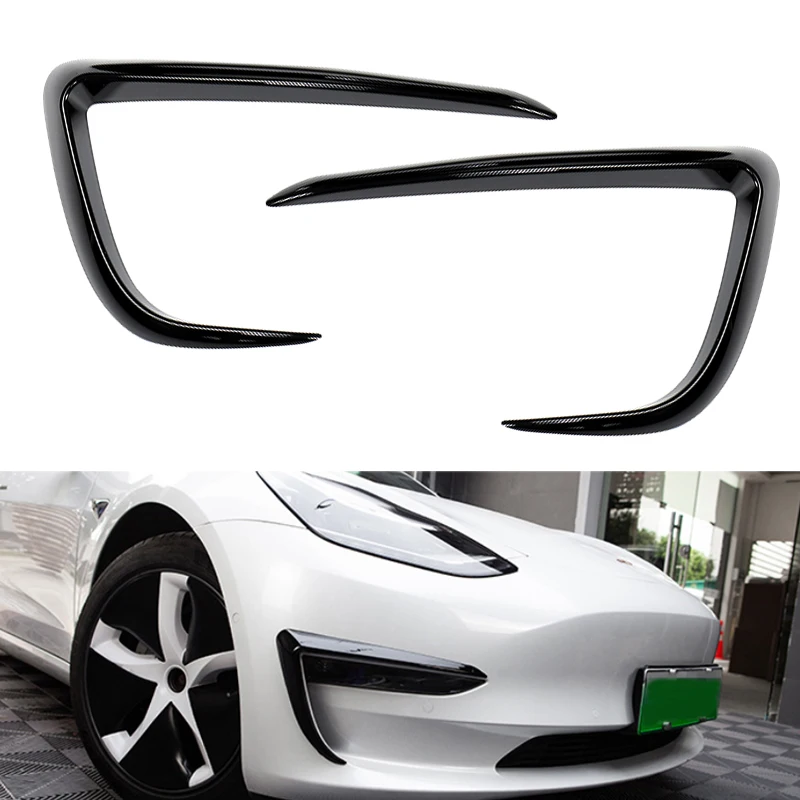 1 Pair Glossy Black Front Bumper Fog Light Cover Eyebrow Spoiler Trim Strip Frame Fit for Tesla Model 3 2017 2018 2019 2020 2021