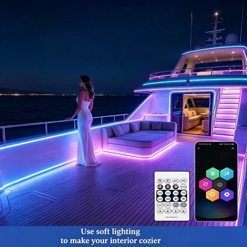 Addressable Neon LED Strip Lights RGB 360 Degree Flexible Nylon Mesh Round Remote Control for Bedroom Living Room Decor