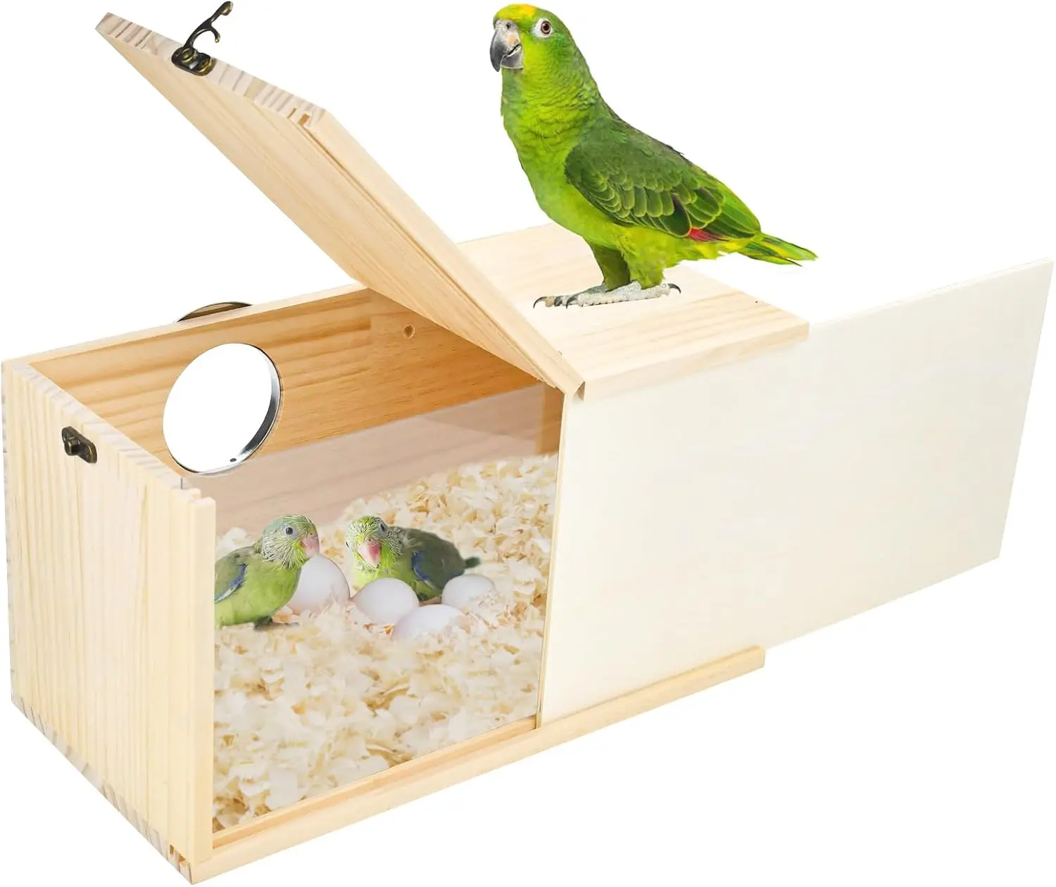 

Parakeet Nesting Box Cockatiel Nesting Natural Pine Bird Nest Bird Breeding Box House Acrylic Transparent Bird Box with Detachab