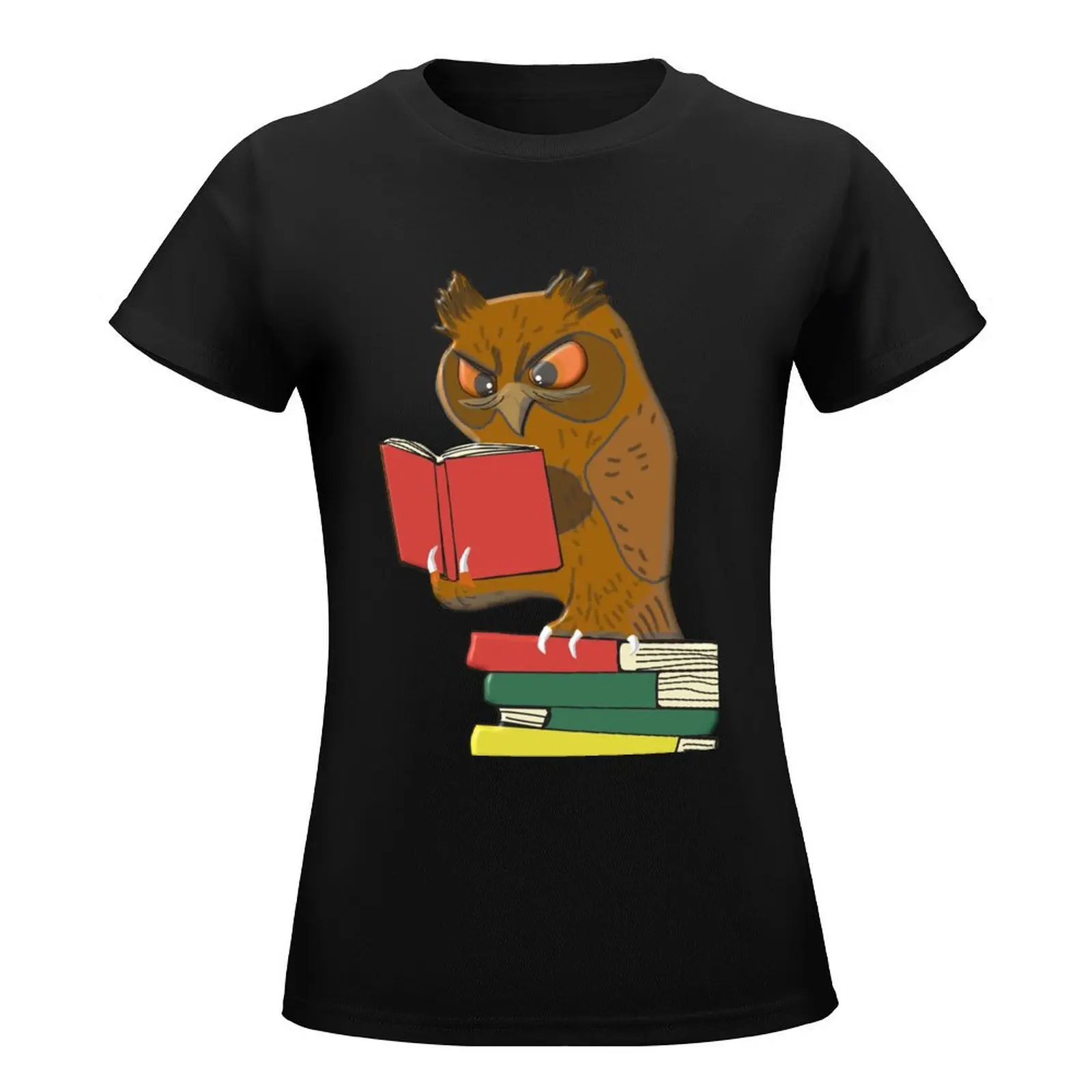 Books Reading Owl Comic Look T-Shirt female lady clothes Women clothing