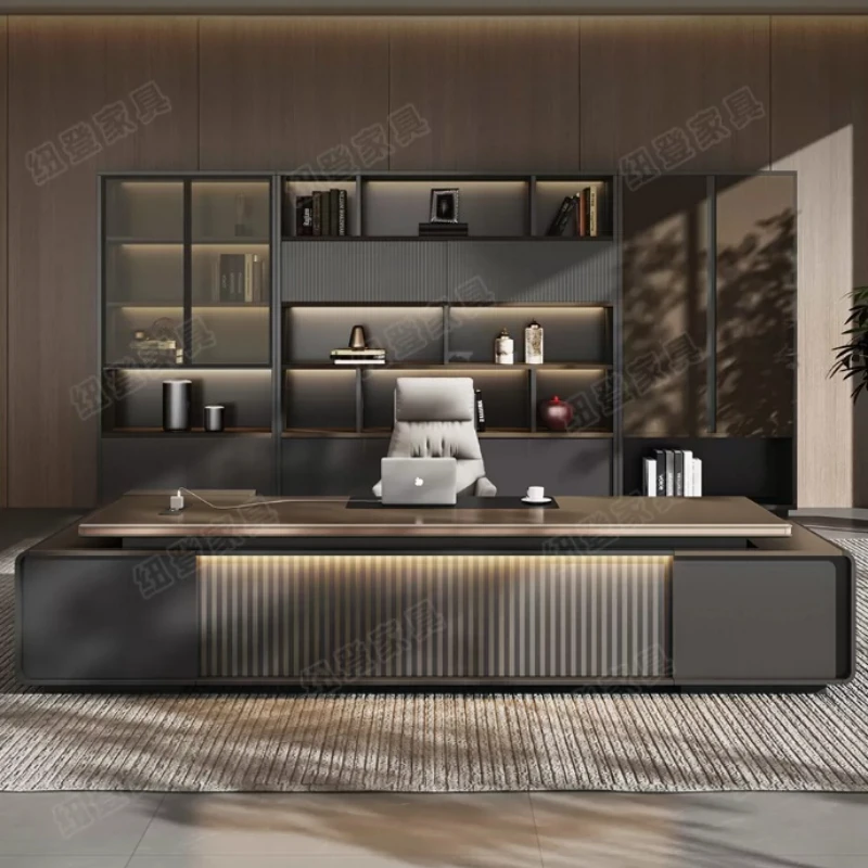 High-end Executive Desk with Built-in LED Ambient Light L Shape President Table Chairman Office Computer Workstation Furniture