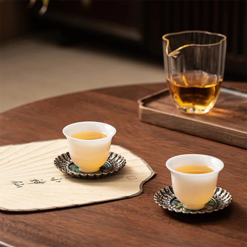 Zinc alloy mother-of-pearl tea coaster metal teacup insulation pad lacquer ancient tea saucer oven mitt tea set cup holder
