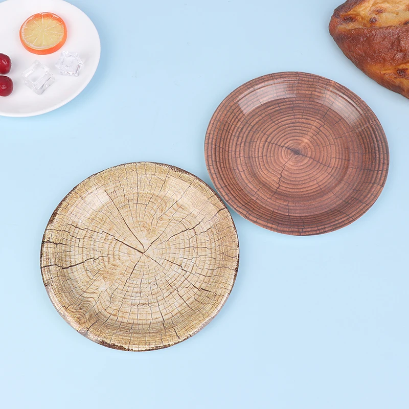 10Pcs 7-Inch Retro Imitation Wood Grain Disposable Tableware Plate Paper Tray Birthday Holiday Party Decoration Household Item