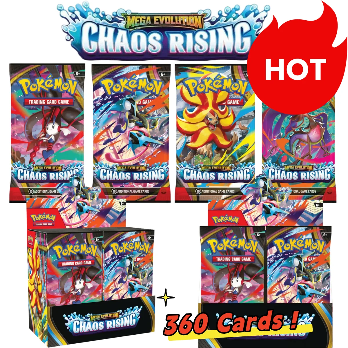 1-360CARDS Pokémon Cards Chaos Rising Booster Box 36 Pacotes 360 Cartas Inglês TCG Jogo de Cartas Colecionáveis Brinquedo para Crianças Presente