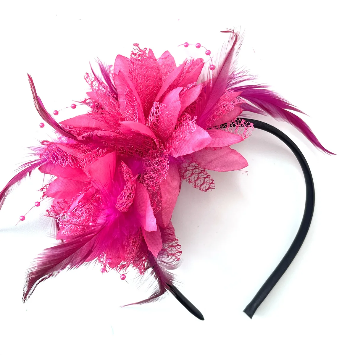 Vrouwen Tovenaar Hoed Hoofdband Bloem Veer Mesh Garen Cocktail Party Bruiloft Haaraccessoires Hoofddecoratie