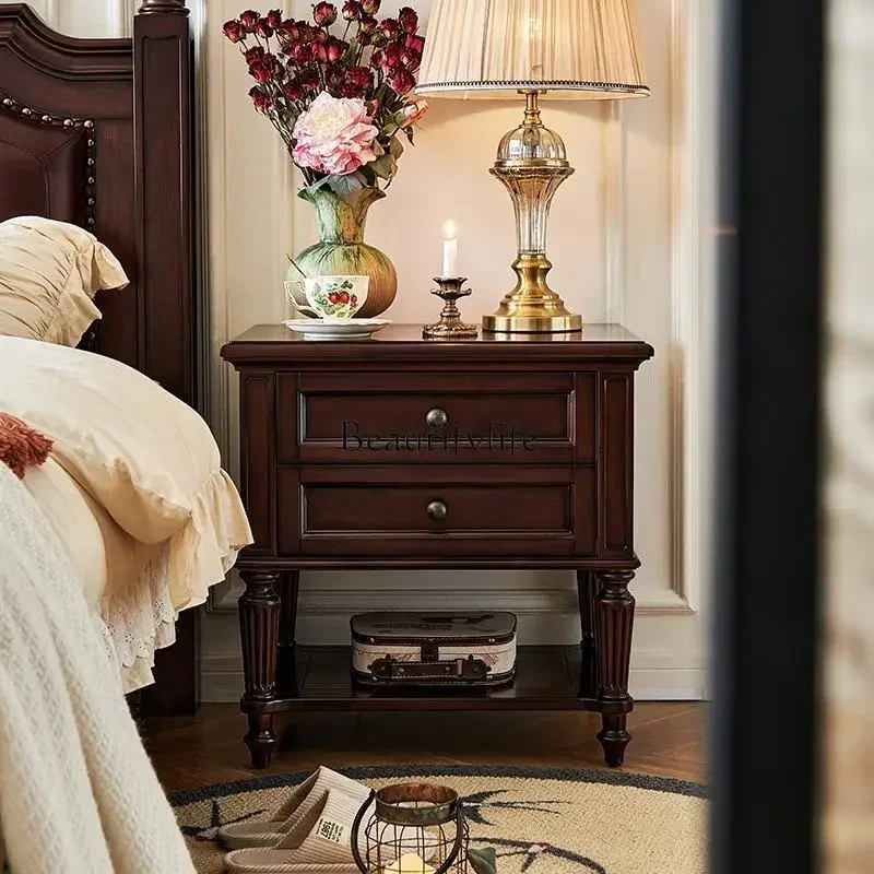 

New Arrivals American solid wood bedside table double-layer all-cherry wood bedside double extraction cabinetss 7304