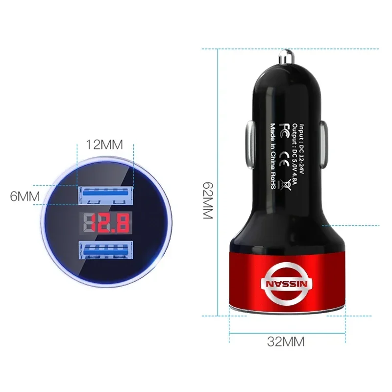 شاحن سيارة 2 منافذ USB شحن سريع شاشة ديجيتال اكسسوارات السيارات لنيسان نيسمو قاشقاي Teana X Trail T32 T31 Tiida Juke
