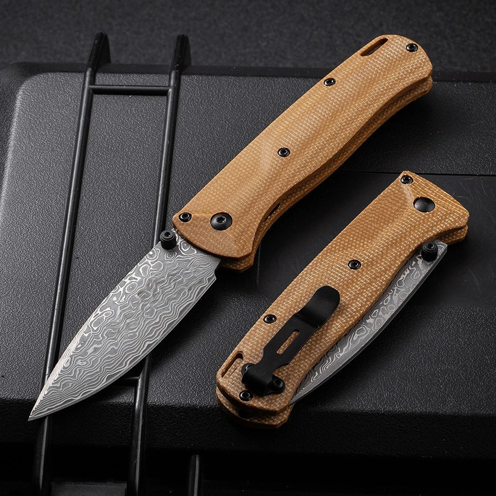 Cuchillo plegable BM535 de acero damasco con mango de lino de alta calidad, cuchillo plegable para acampar al aire libre, gran oferta