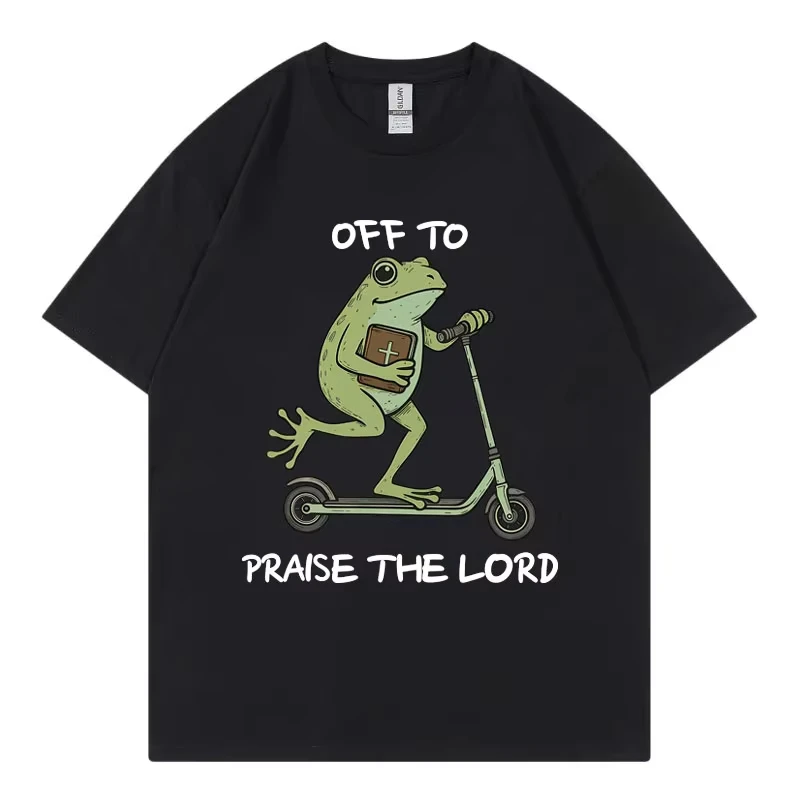 Off To Praise The Lord Funny Frog Graphic T Shirts Men Women Casual Fashion T-shirt Summer Loose Cotton Short Sleeve T-shirts