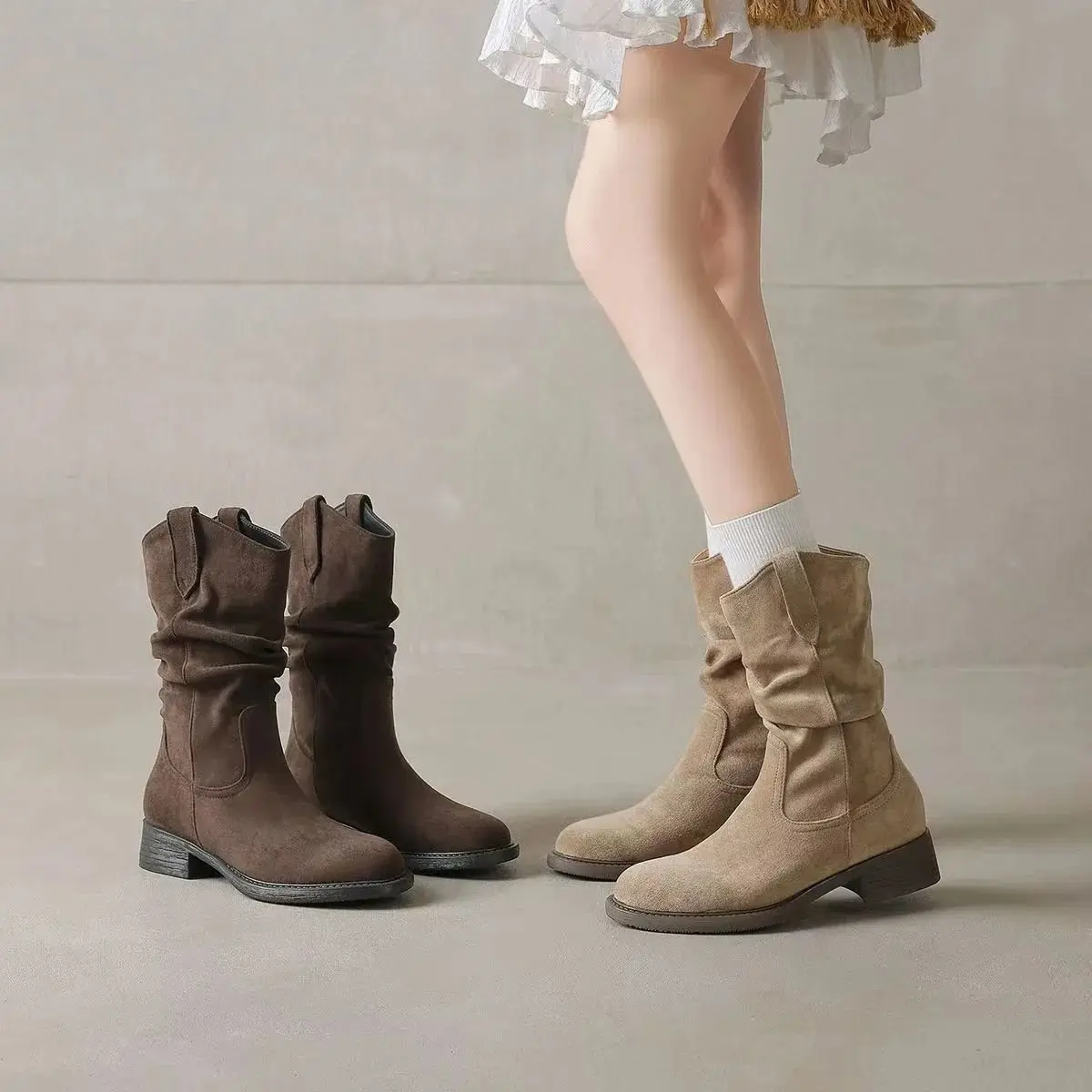 New Velour Women's Boots Millard Western Cowboy Short Boots Mid-Calf Riding Boots  shoes for women