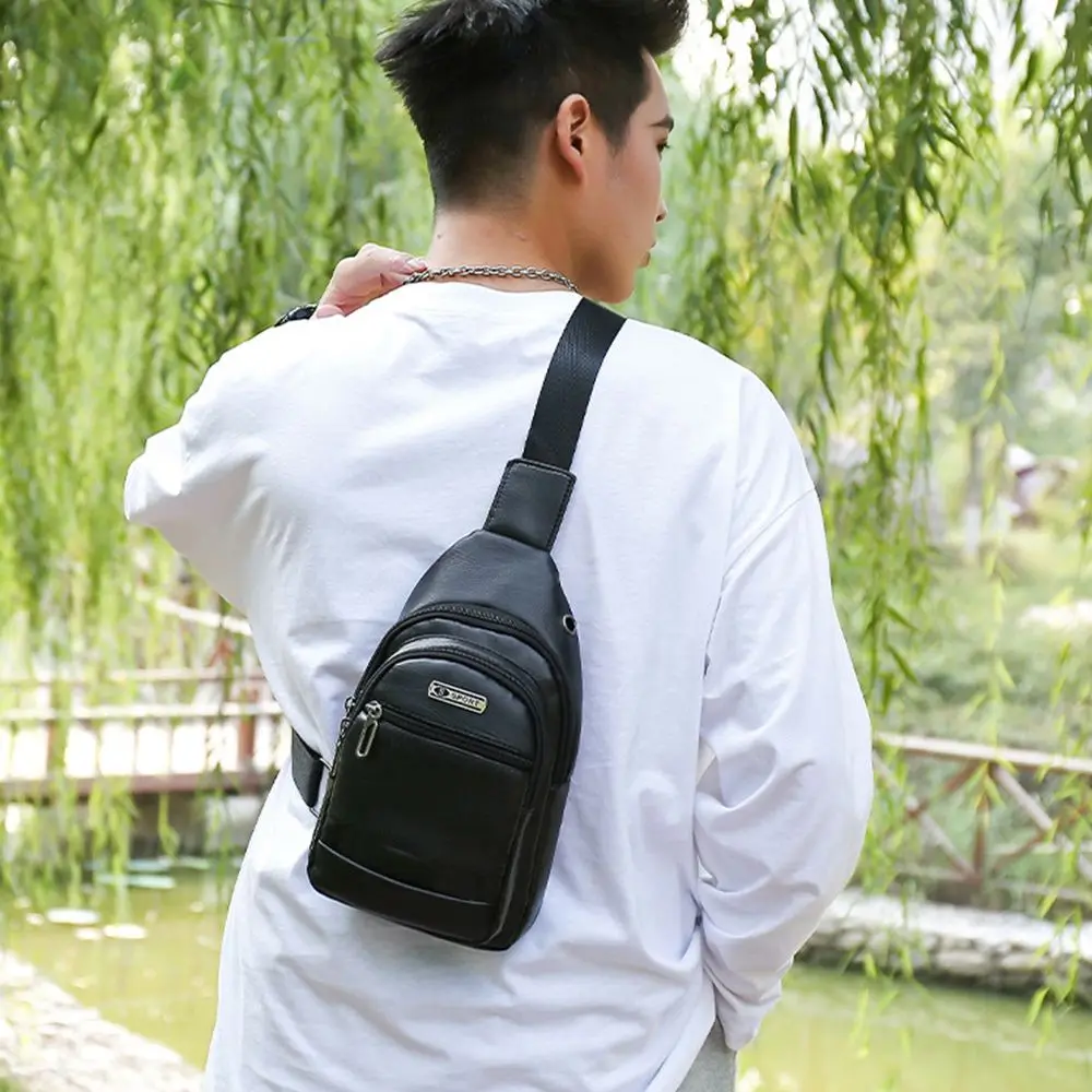 Borsa da viaggio per uomo e donna all'aperto con cerniera, borsa a tracolla in pelle, borsa da petto multiuso