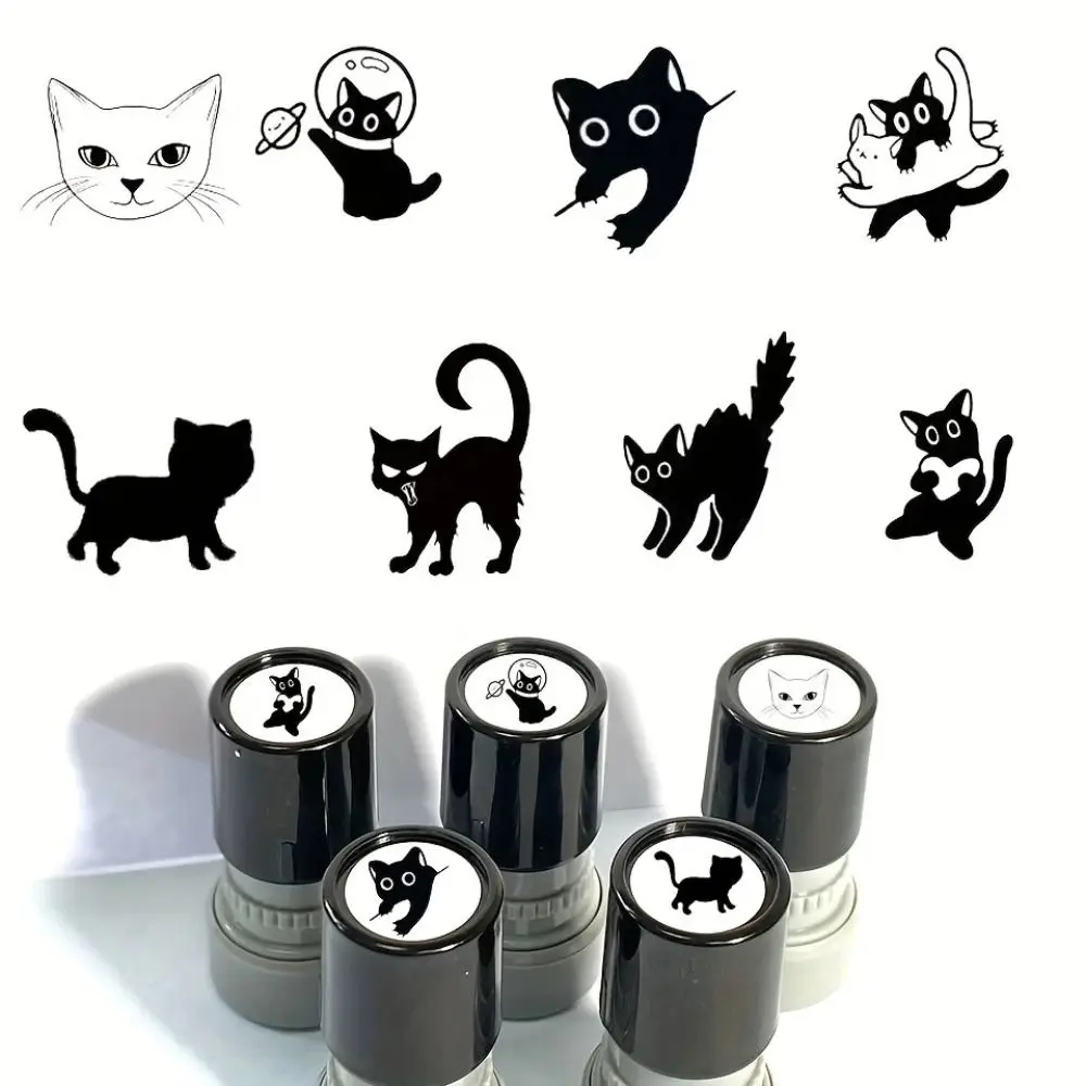 Lovely 11Styles Black Cat Stamp Diary Collage Cat Designs Kitten Stamp Plastic Clean Imprints Cartoon Stamps Journal Decoration