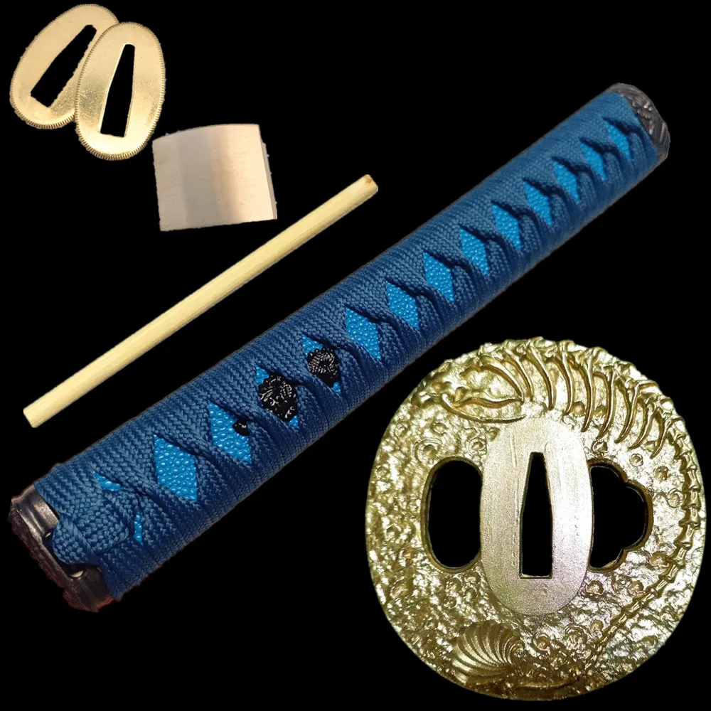 Amazing Tsuka Handle Hilt Brass Tsuba Handguard Guard Brass Habaki Seppa Japanese Real Japan Samurai Katana Sword FIttings Good