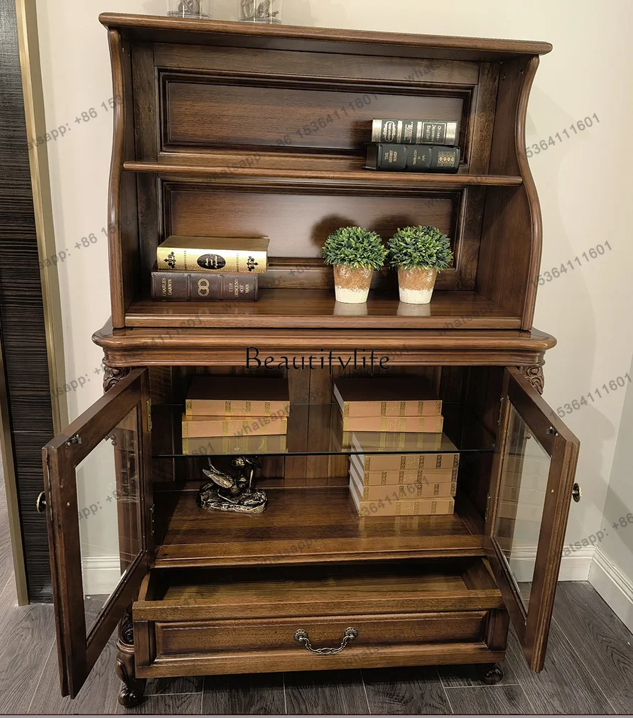 Customization Black Walnut Two-Door Dining Edge All Solid Wood Furniture Storage Entrance Cabinet