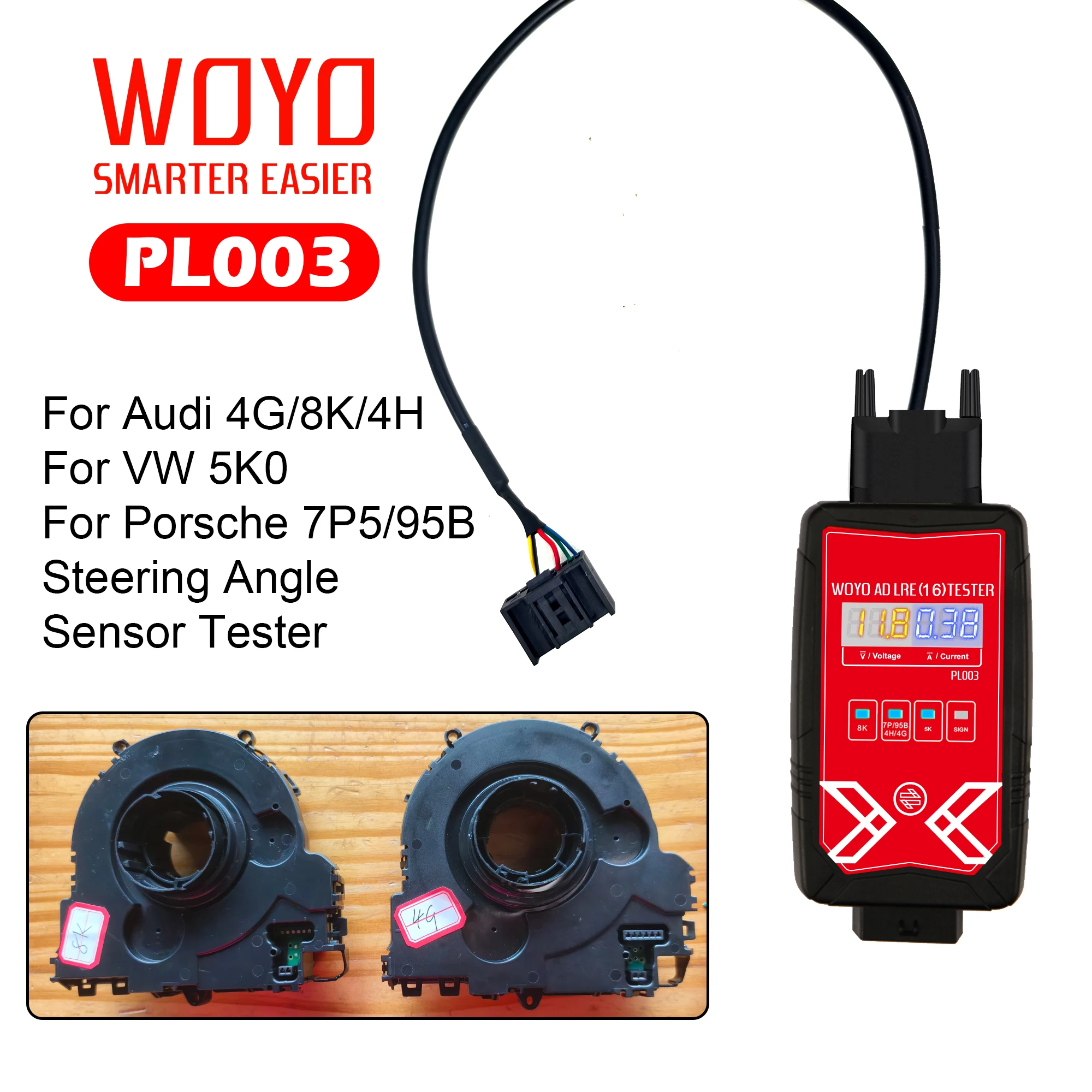 WOYO PL003 Dla AUDI LRE 16 4G/8K/4H Tester czujnika kąta układu kierowniczego, sprężyna śrubowa z elektronicznym detektorem na ławce Auto Diagnostic