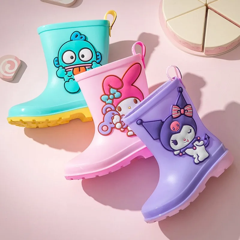 Sanrio Cute Children\'s Anti-slip Rain Boots Kuromi Cinnamoroll Girls\' Waterproof Rubber Rain Boots Wear  Water Shoes Outside