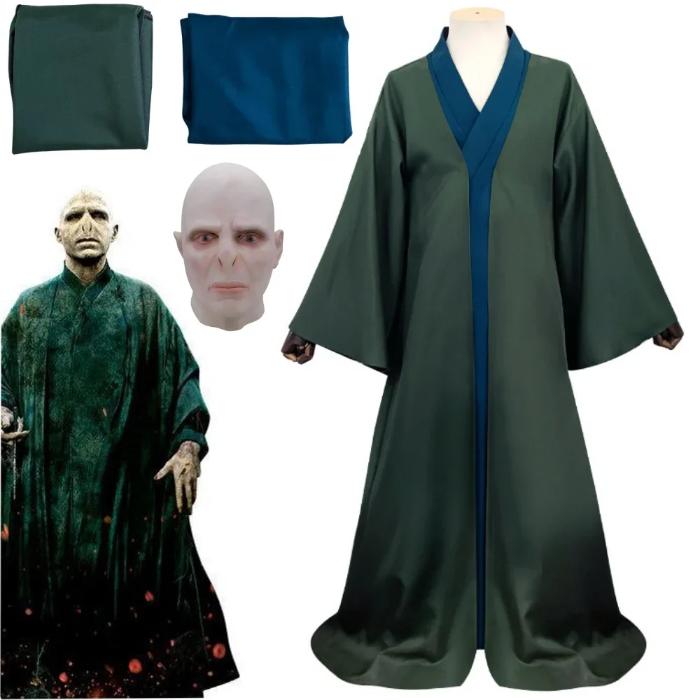 

Adult Lord Voldemort Movie Cosplay Costume Halloween Cloak Long Dark Green Party Robe Cape School Uniform Outfit for Men Male