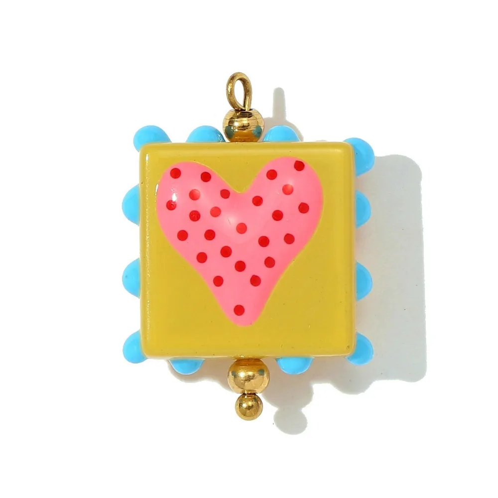 Stainless Steel DIY Pendant Accessories Polka Dot Heart Lampwork Glass DIY Earring Charms Decorative Elements Pendant